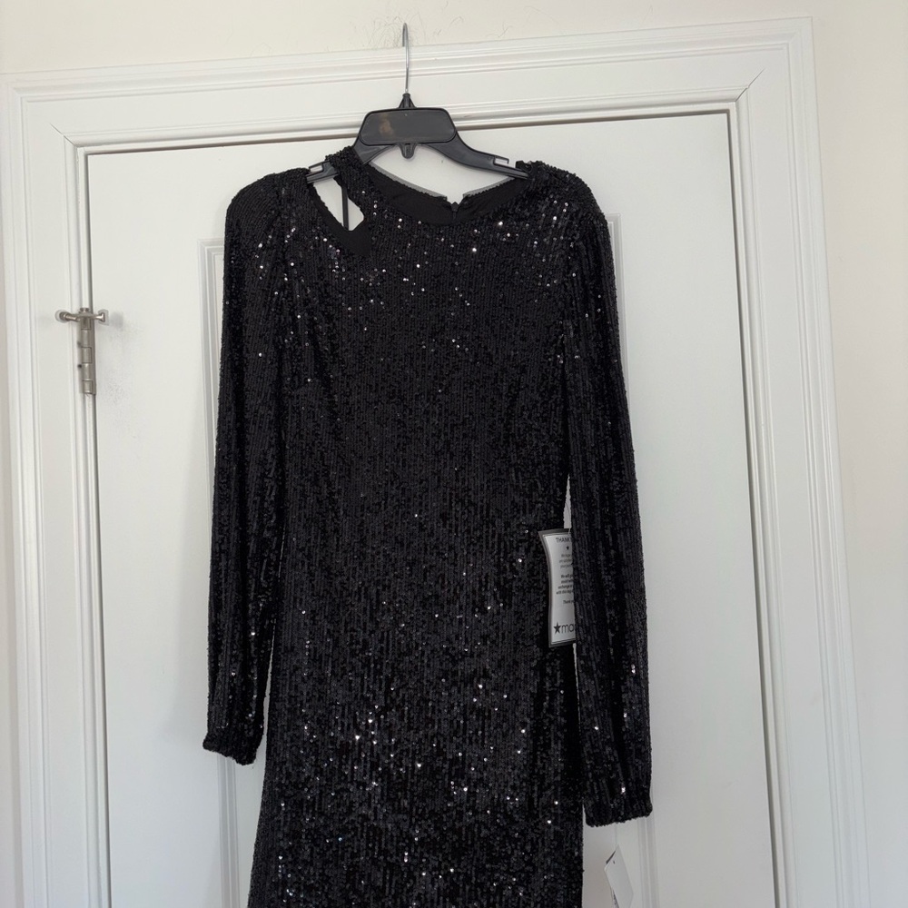 Xscape Black Sequin Long-Sleeve Cocktail Dress - Picture 11 of 11